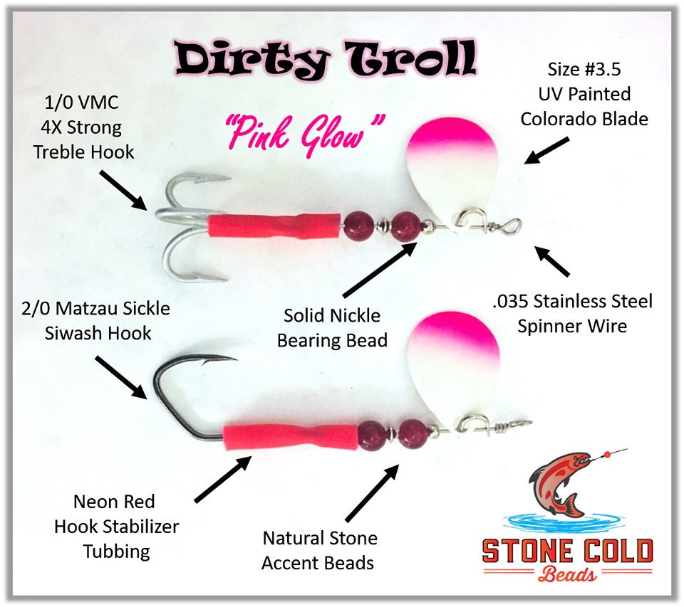 3.5 Colorado UV Pink Glow” Dirty Troll Salmon Trolling Spinners